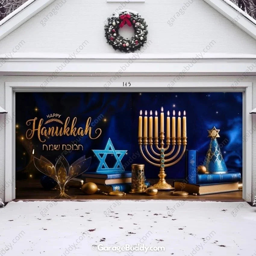 Happy Hanukkah (B) Festive Garage Door Cover - Free Shipping