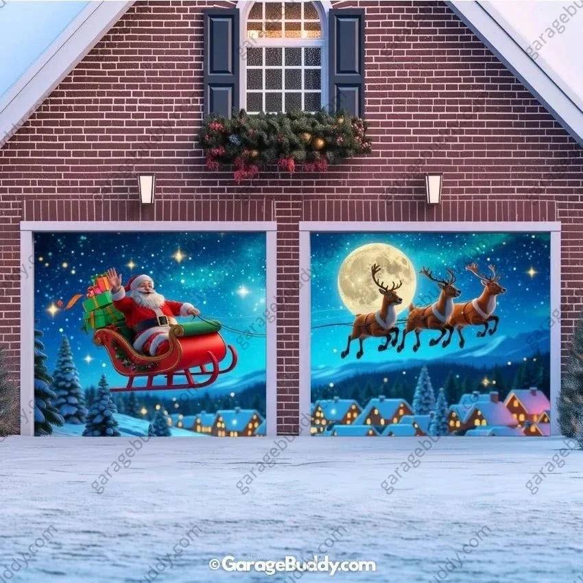 Santa's Flight | Christmas Garage Door Cover - Free Shipping