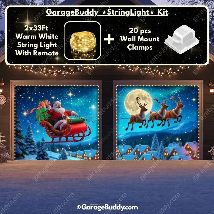 Santa's Flight (Glow) | Christmas Garage Door Cover - Free Shipping