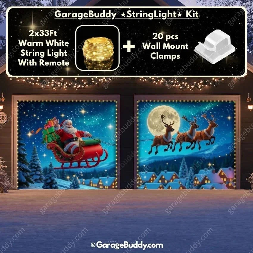 Santa's Flight (Glow) | Christmas Garage Door Cover - Free Shipping