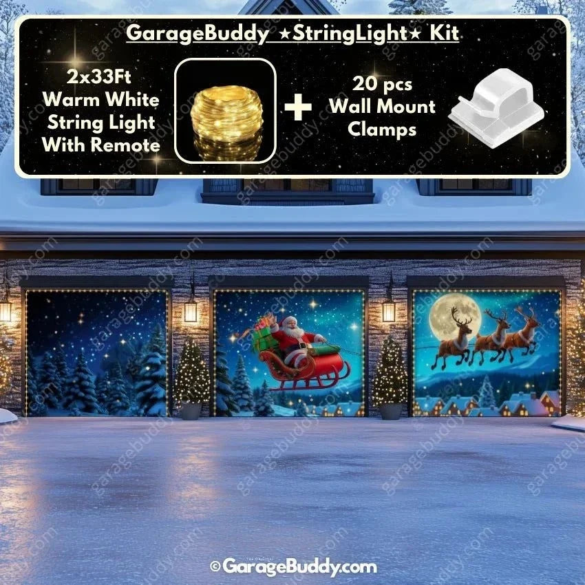 Santa's Flight (Glow) | Christmas Garage Door Cover - Free Shipping