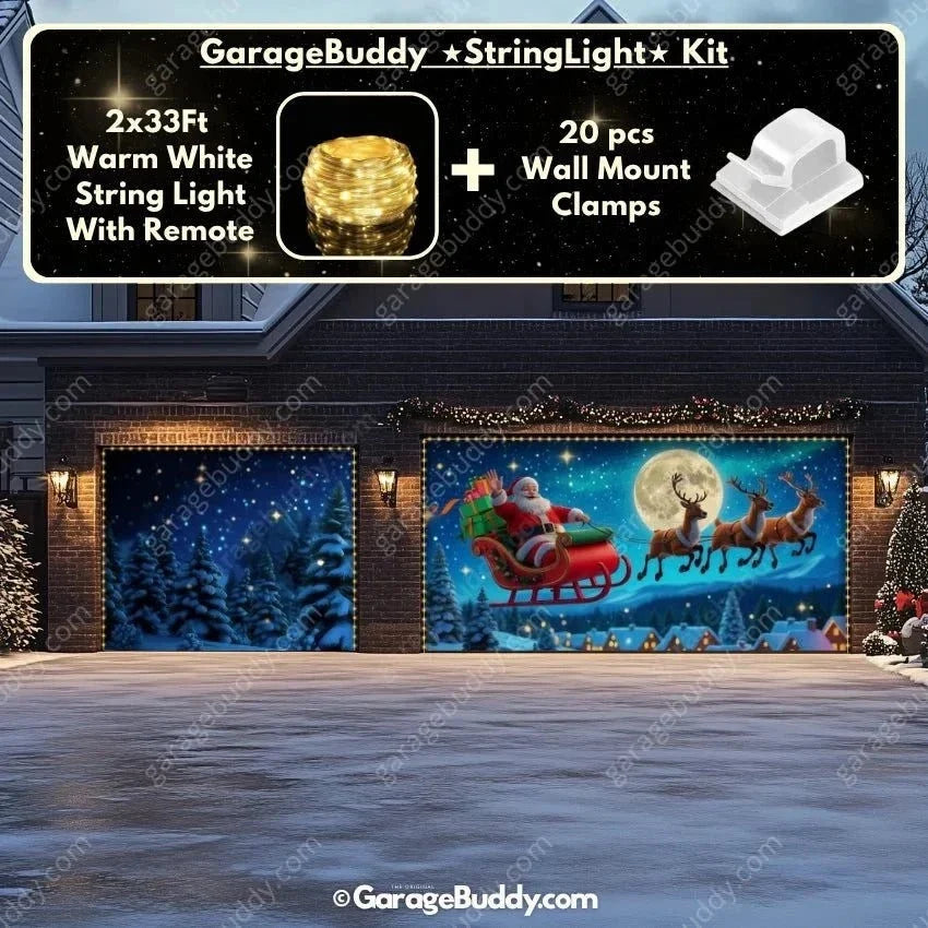 Santa's Flight (Glow) | Christmas Garage Door Cover - Free Shipping