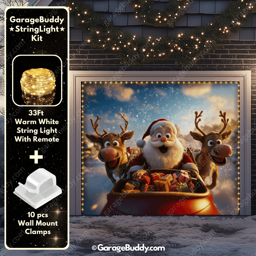 Santa & Reindeers | Christmas Garage Door Cover - Free Shipping