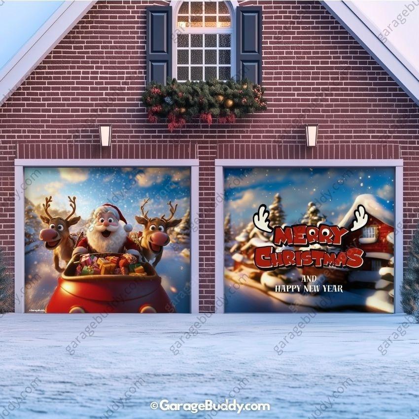 Santa & Reindeers | Christmas Garage Door Cover - Free Shipping