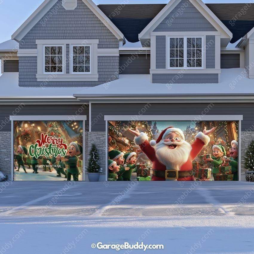Santa And Elves | Christmas Garage Door Cover - Free Shipping