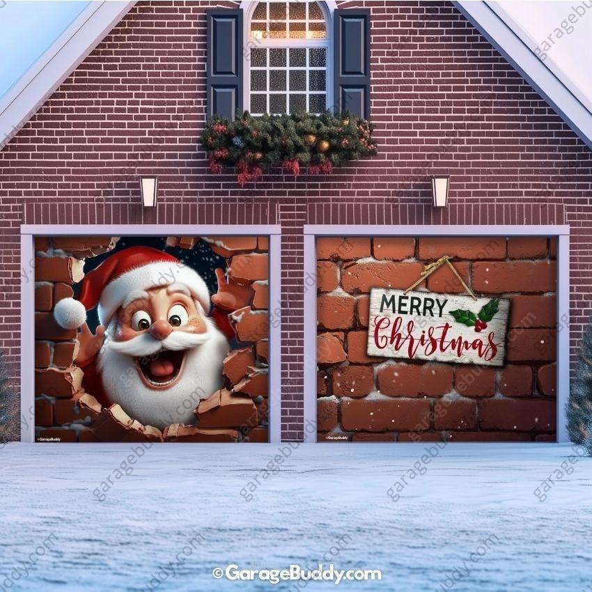 Santa's Surprise | Christmas Garage Door Cover - Free Shipping