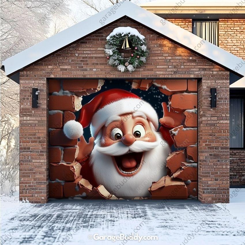 Santa's Surprise | Christmas Garage Door Cover - Free Shipping