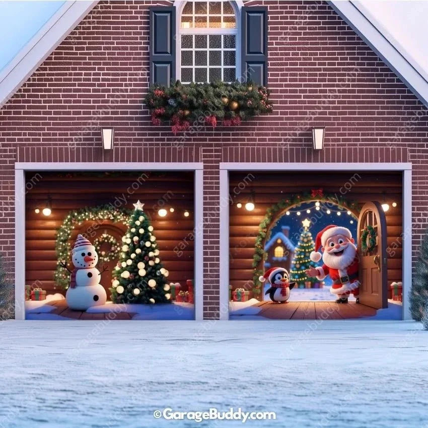 Santa's Cabin | Christmas Garage Door Cover - Free Shipping