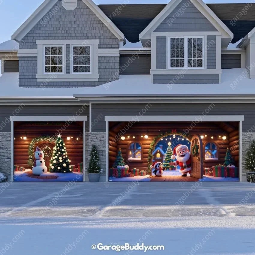 Santa's Cabin | Christmas Garage Door Cover - Free Shipping
