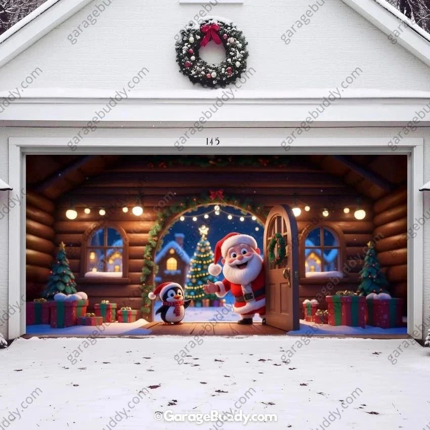 Santa's Cabin | Christmas Garage Door Cover - Free Shipping