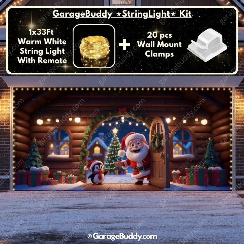 Santa's Cabin | Christmas Garage Door Cover - Free Shipping