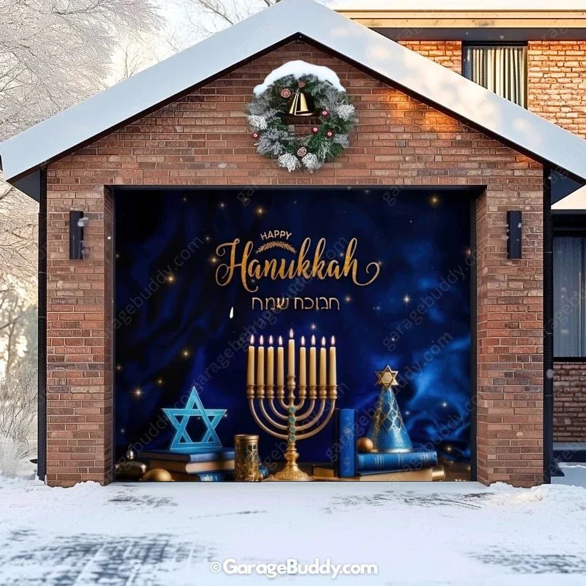 Happy Hanukkah (B) Festive Garage Door Cover - Free Shipping