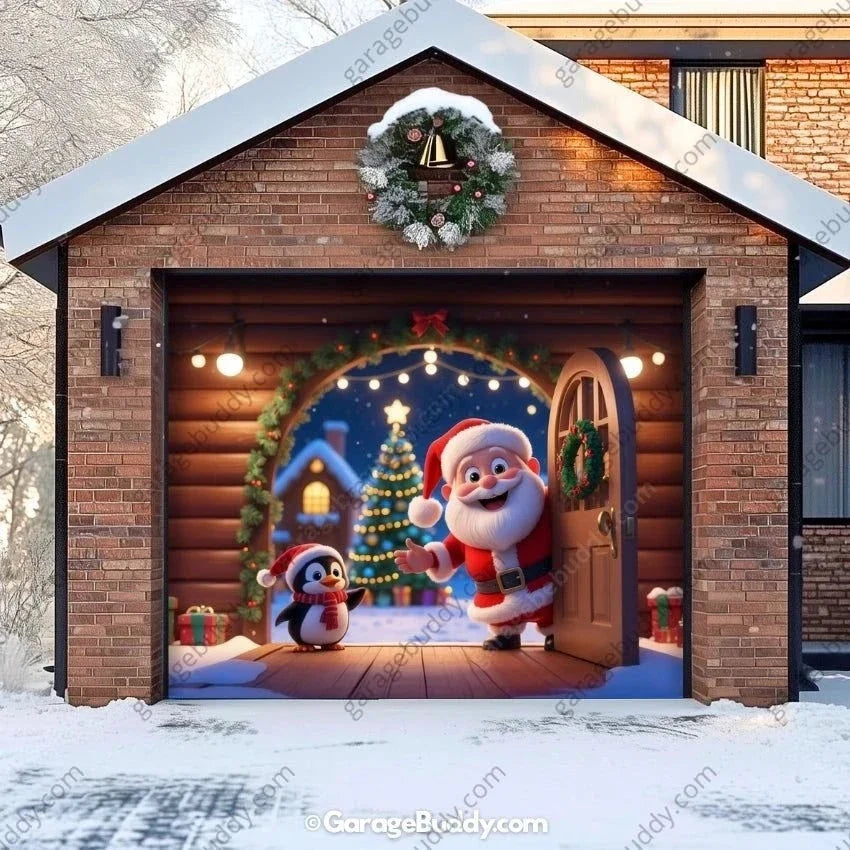 Santa's Cabin | Christmas Garage Door Cover - Free Shipping